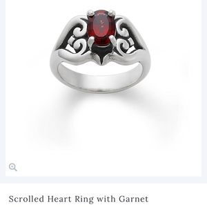 James Avery scrolled heart ring with garnet